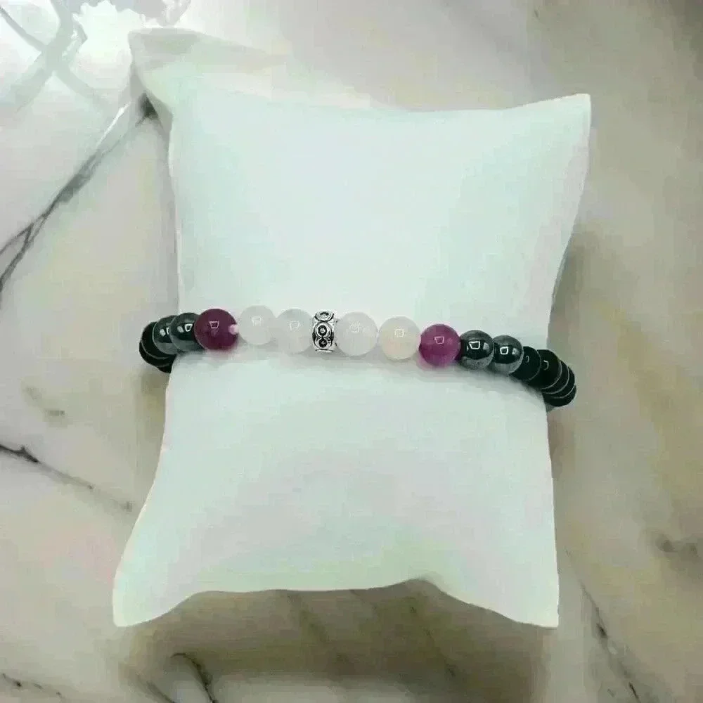 Black, Violet & Pink 6mm Stones beaded Bracelet